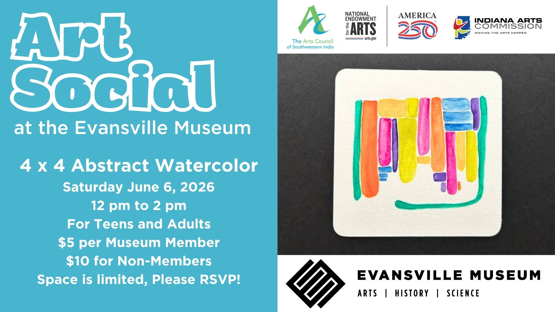 Art Social: 4 x 4 Abstract Watercolor | Evansville Museum of Arts
